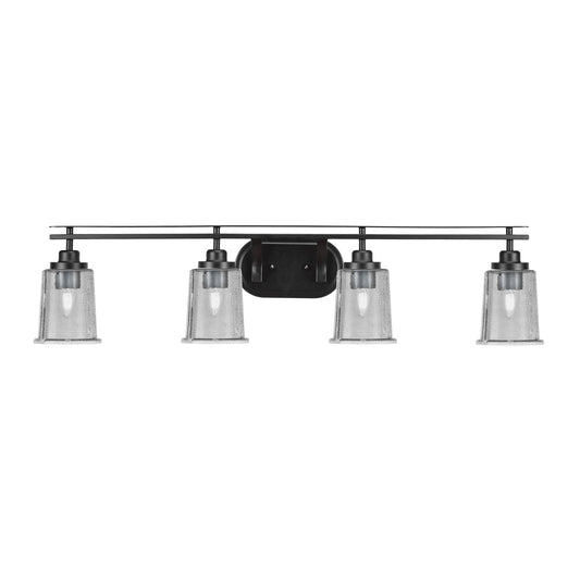 Toltec Odyssey 4-Light Bath Bar | Modern Matte Black Steel and Smoke Bubble Glass | Bathroom & Double Vanity | 7.5 x 8.75 in | Model 2614-MB-5032