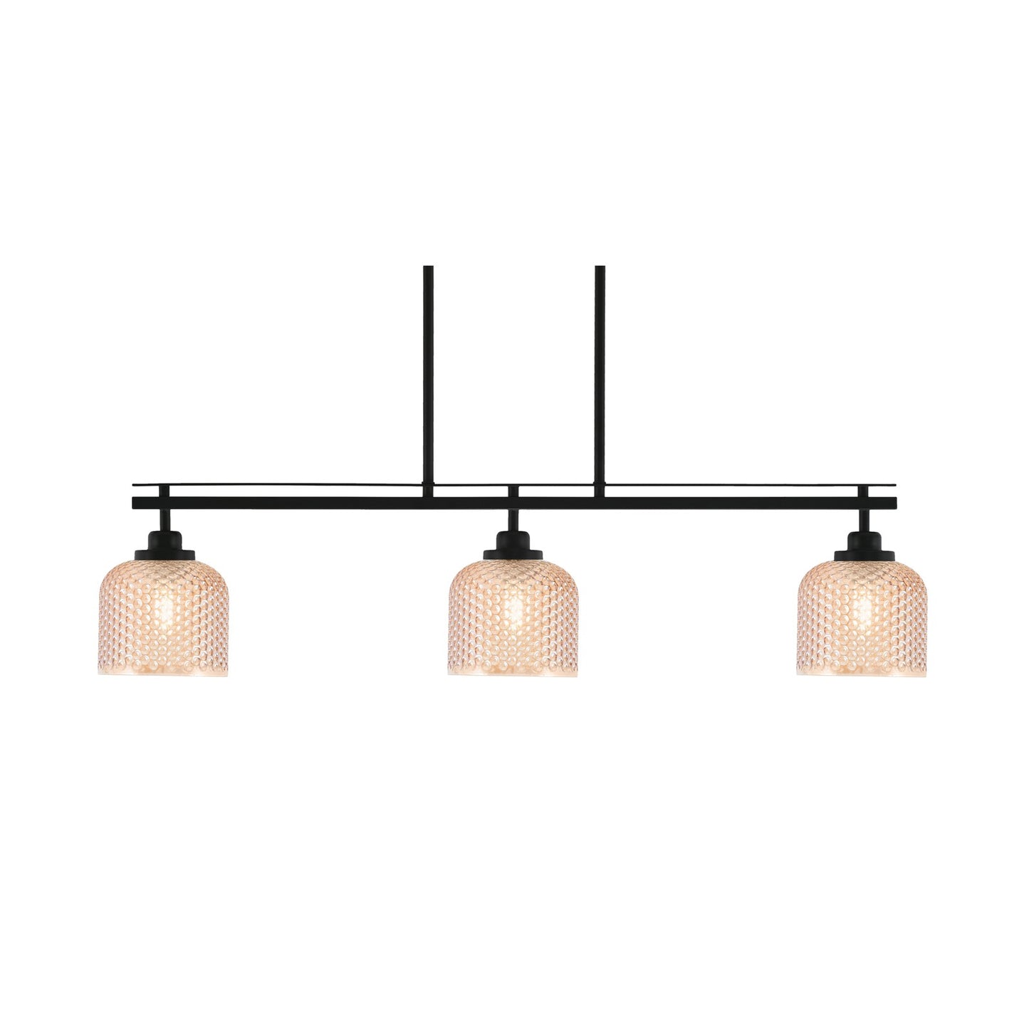 Toltec Odyssey 37.75in 3-Light Island Light | Modern Matte Black Steel and Amber Textured Glass | Kitchen Island & Dining Room | 37.75 x 6 x 8.5 in | Model 2636-MB-4613