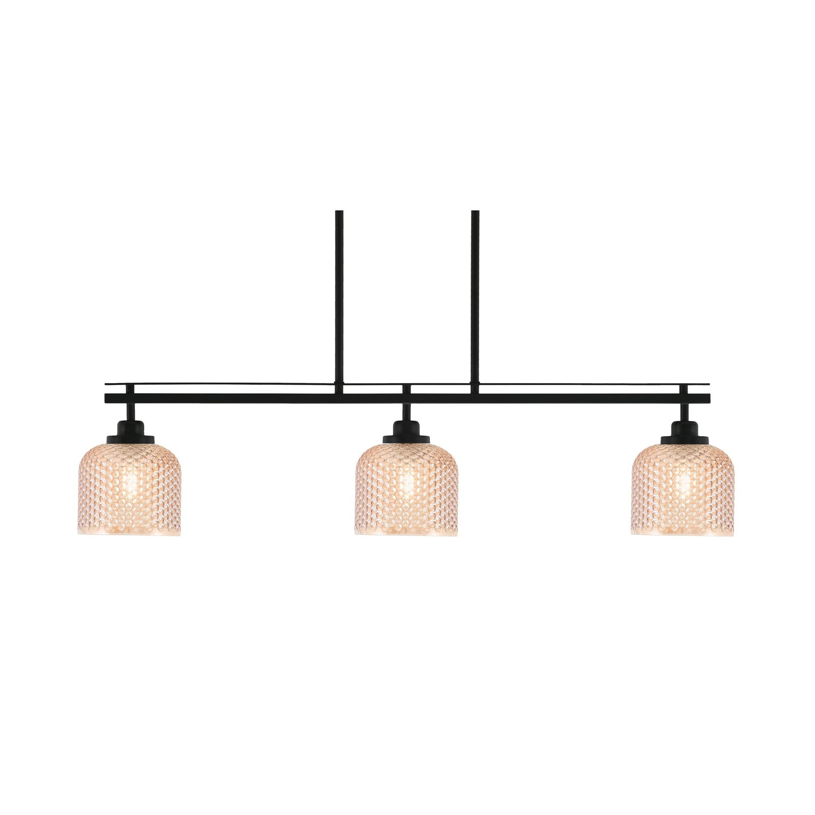 Toltec Odyssey 37.75in 3-Light Island Light | Modern Matte Black Steel and Amber Textured Glass | Kitchen Island & Dining Room | 37.75 x 6 x 8.5 in | Model 2636-MB-4613