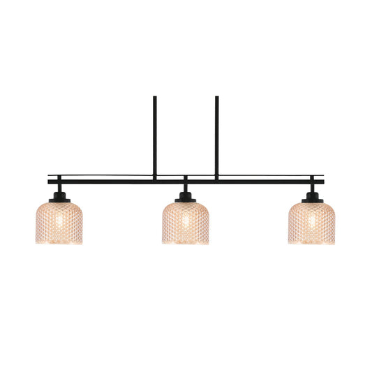 Toltec Odyssey 37.75in 3-Light Island Light | Modern Matte Black Steel and Amber Textured Glass | Kitchen Island & Dining Room | 37.75 x 6 x 8.5 in | Model 2636-MB-4613