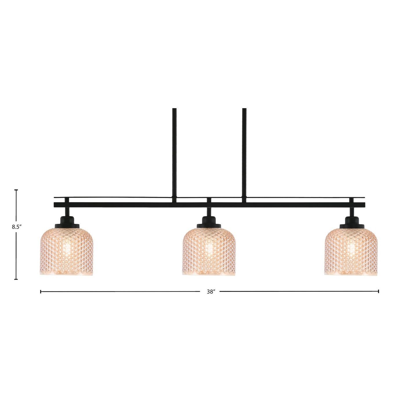 Toltec Odyssey 37.75in 3-Light Island Light | Modern Matte Black Steel and Amber Textured Glass | Kitchen Island & Dining Room | 37.75 x 6 x 8.5 in | Model 2636-MB-4613