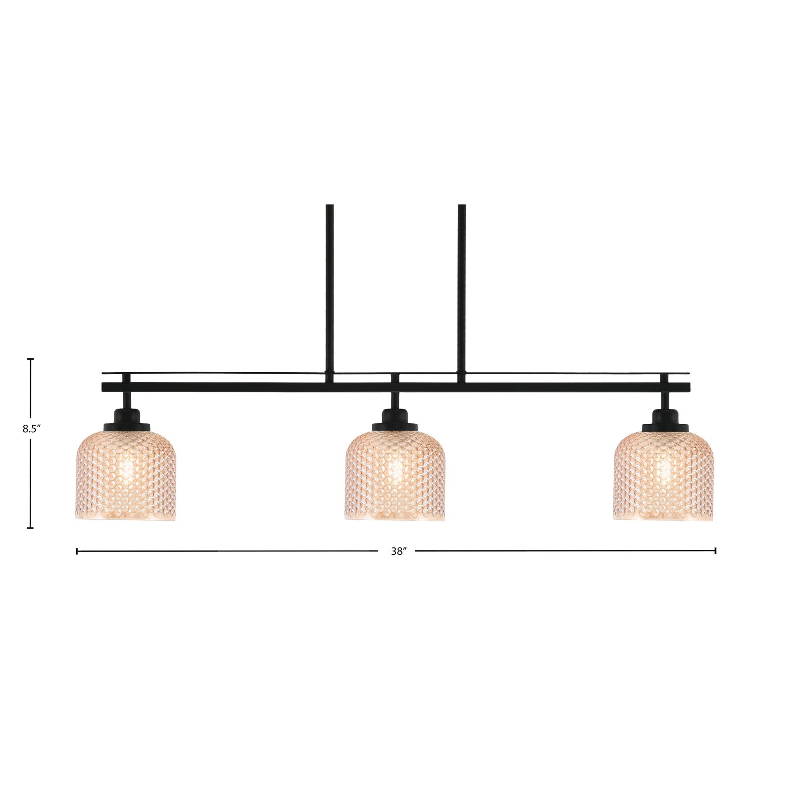 Toltec Odyssey 37.75in 3-Light Island Light | Modern Matte Black Steel and Amber Textured Glass | Kitchen Island & Dining Room | 37.75 x 6 x 8.5 in | Model 2636-MB-4613
