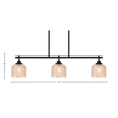 Toltec Odyssey 37.75in 3-Light Island Light | Modern Matte Black Steel and Amber Textured Glass | Kitchen Island & Dining Room | 37.75 x 6 x 8.5 in | Model 2636-MB-4613