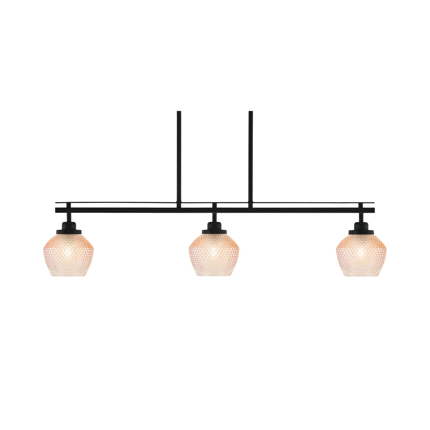 Toltec Odyssey 38in 3-Light Island Light | Modern Matte Black Steel and Amber Textured Glass | Kitchen Island & Dining Room | 38 x 6 x 8.5 in | Model 2636-MB-4623
