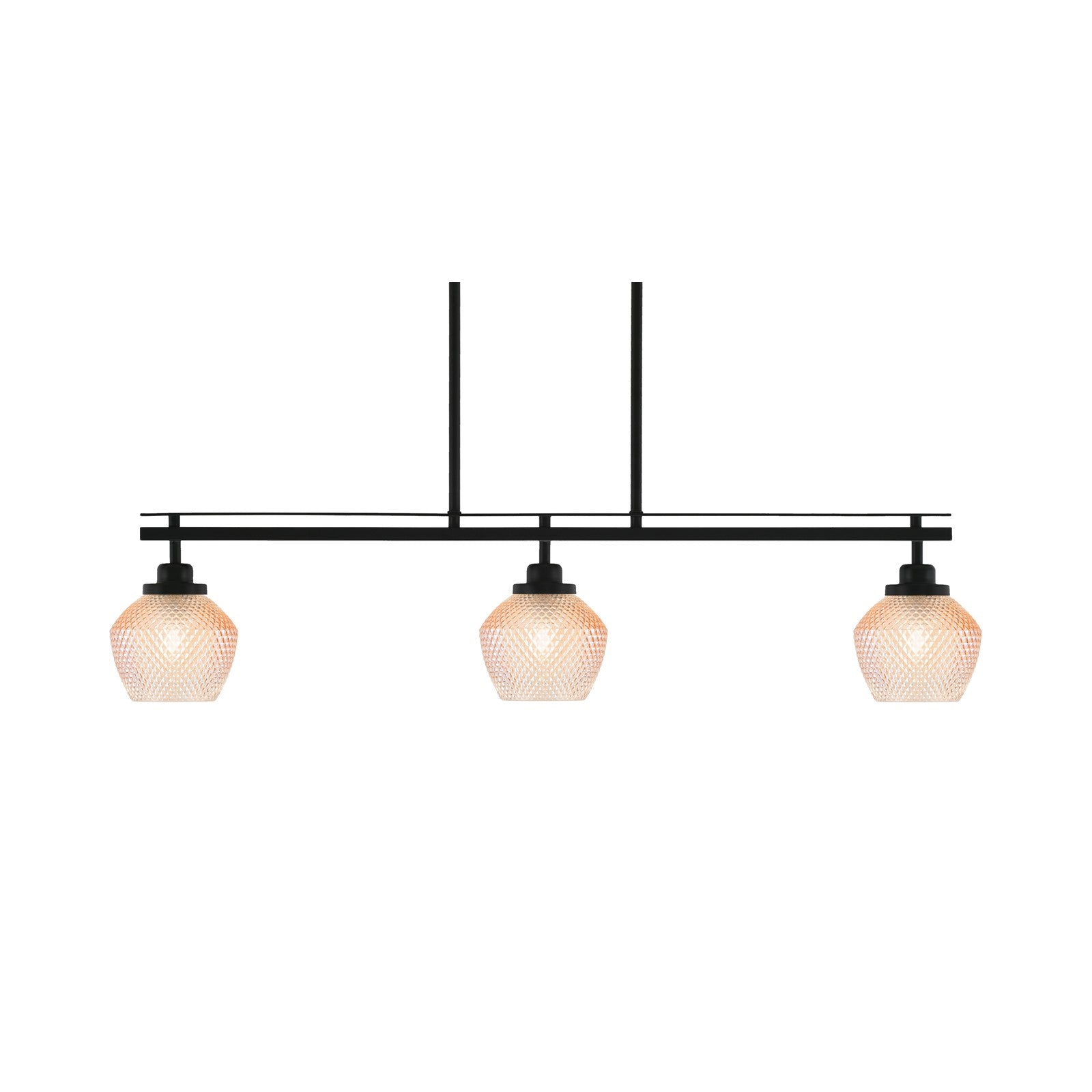 Toltec Odyssey 38in 3-Light Island Light | Modern Matte Black Steel and Amber Textured Glass | Kitchen Island & Dining Room | 38 x 6 x 8.5 in | Model 2636-MB-4623