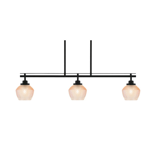 Toltec Odyssey 38in 3-Light Island Light | Modern Matte Black Steel and Amber Textured Glass | Kitchen Island & Dining Room | 38 x 6 x 8.5 in | Model 2636-MB-4623