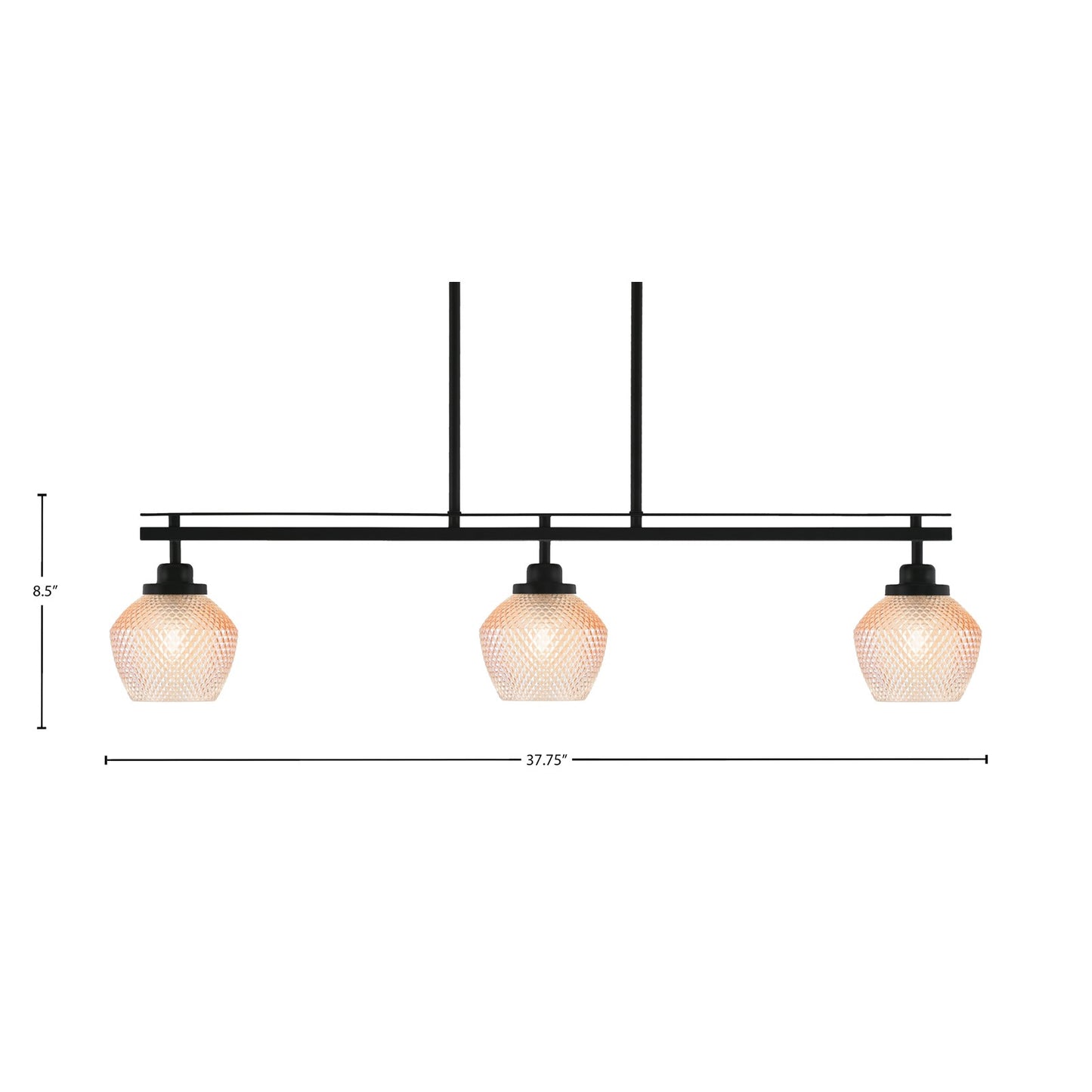 Toltec Odyssey 38in 3-Light Island Light | Modern Matte Black Steel and Amber Textured Glass | Kitchen Island & Dining Room | 38 x 6 x 8.5 in | Model 2636-MB-4623