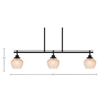 Toltec Odyssey 38in 3-Light Island Light | Modern Matte Black Steel and Amber Textured Glass | Kitchen Island & Dining Room | 38 x 6 x 8.5 in | Model 2636-MB-4623
