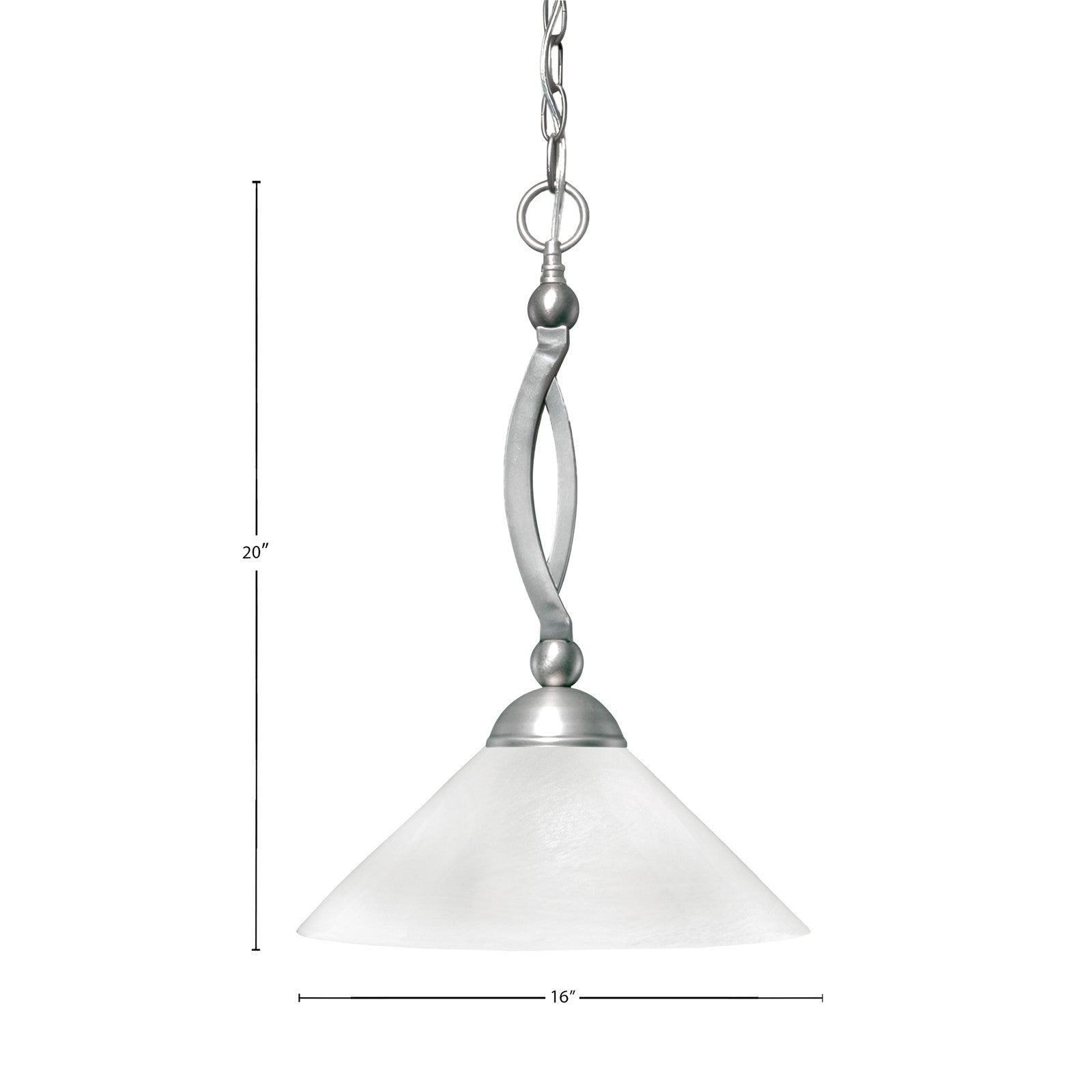 Toltec Bow 16in 1-Light Pendant | Modern Brushed Nickel and White Marble Glass | Kitchen Island & Dining Room | 16 x 16 x 20 in | Model 271-BN-2161