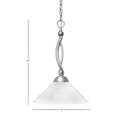 Toltec Bow 16in 1-Light Pendant | Modern Brushed Nickel and White Marble Glass | Kitchen Island & Dining Room | 16 x 16 x 20 in | Model 271-BN-2161