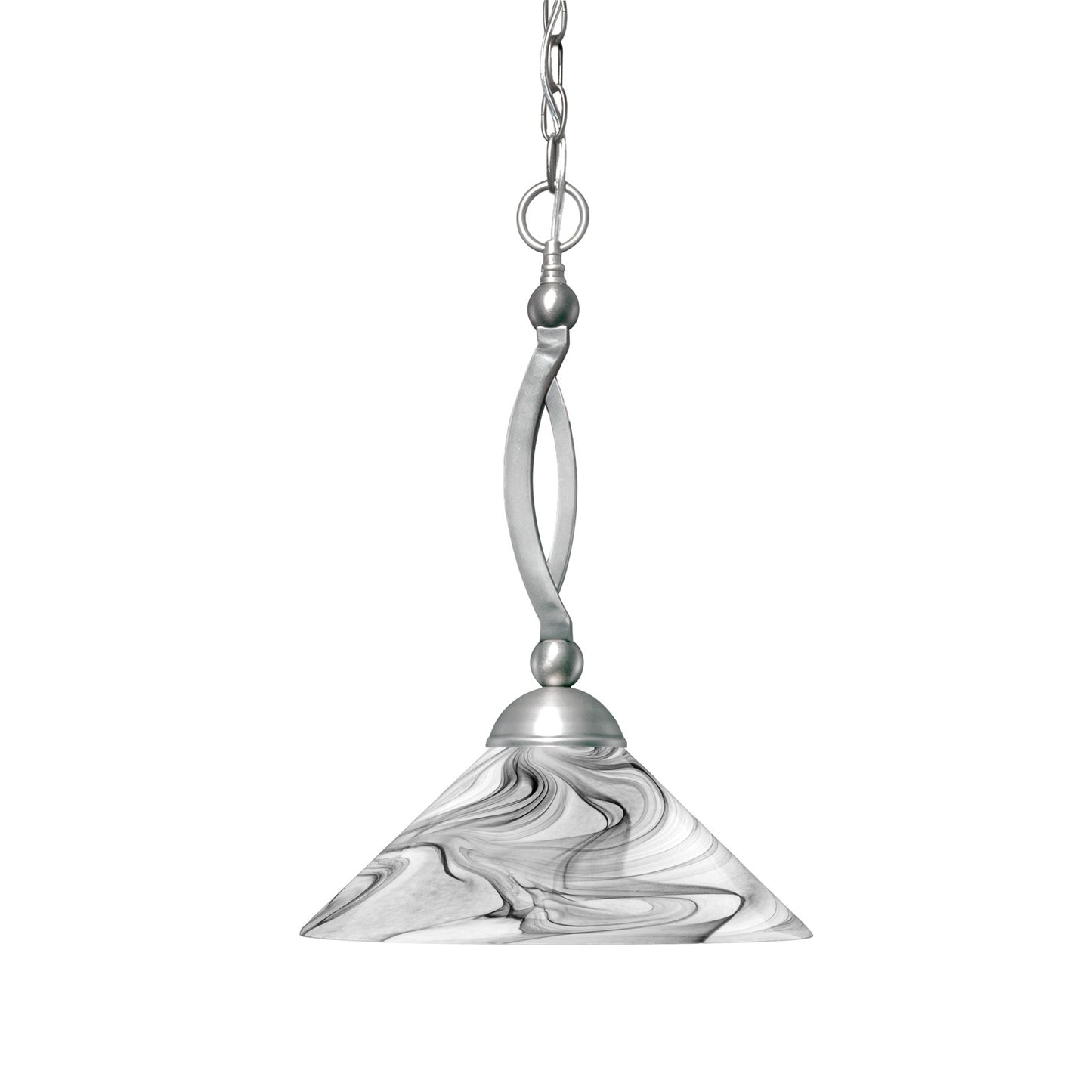 Toltec Bow 16in 1-Light Pendant | Brushed Nickel Steel and Onyx Swirl Glass | Kitchen Island & Dining Room | 16 x 16 x 20 in | Model 271-BN-2169