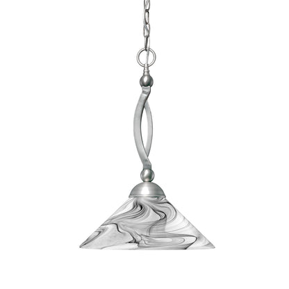 Toltec Bow 16in 1-Light Pendant | Brushed Nickel Steel and Onyx Swirl Glass | Kitchen Island & Dining Room | 16 x 16 x 20 in | Model 271-BN-2169