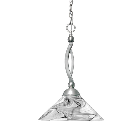 Toltec Bow 16in 1-Light Pendant | Brushed Nickel Steel and Onyx Swirl Glass | Kitchen Island & Dining Room | 16 x 16 x 20 in | Model 271-BN-2169