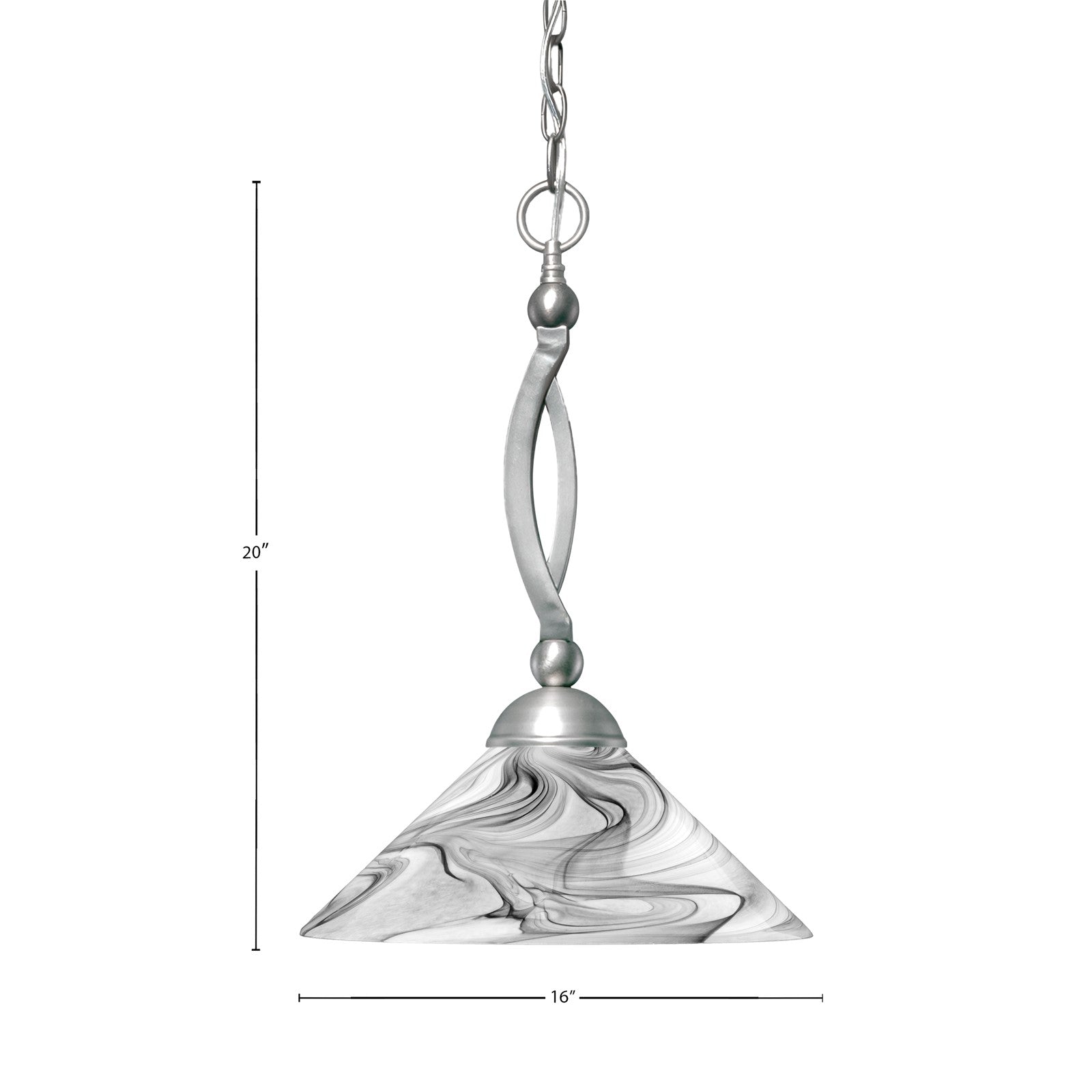 Toltec Bow 16in 1-Light Pendant | Brushed Nickel Steel and Onyx Swirl Glass | Kitchen Island & Dining Room | 16 x 16 x 20 in | Model 271-BN-2169