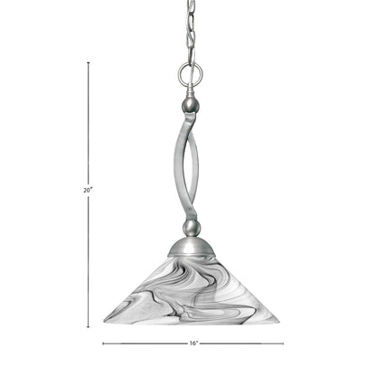 Toltec Bow 16in 1-Light Pendant | Brushed Nickel Steel and Onyx Swirl Glass | Kitchen Island & Dining Room | 16 x 16 x 20 in | Model 271-BN-2169