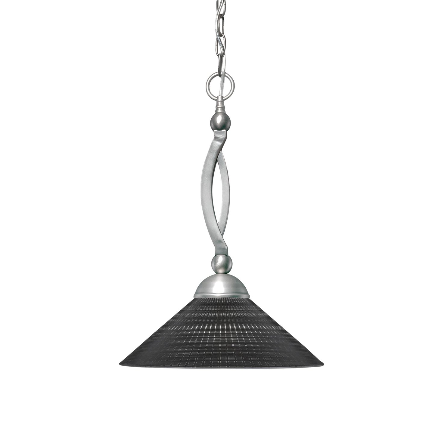Toltec Bow 16in 1-Light Pendant | Brushed Nickel Steel and Black Matrix Glass | Kitchen Island & Dining Room | 16 x 16 x 19.25 in | Model 271-BN-4019