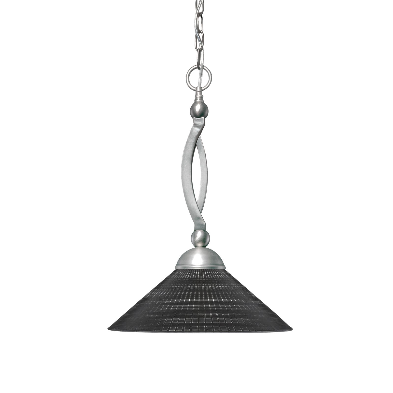 Toltec Bow 16in 1-Light Pendant | Brushed Nickel Steel and Black Matrix Glass | Kitchen Island & Dining Room | 16 x 16 x 19.25 in | Model 271-BN-4019