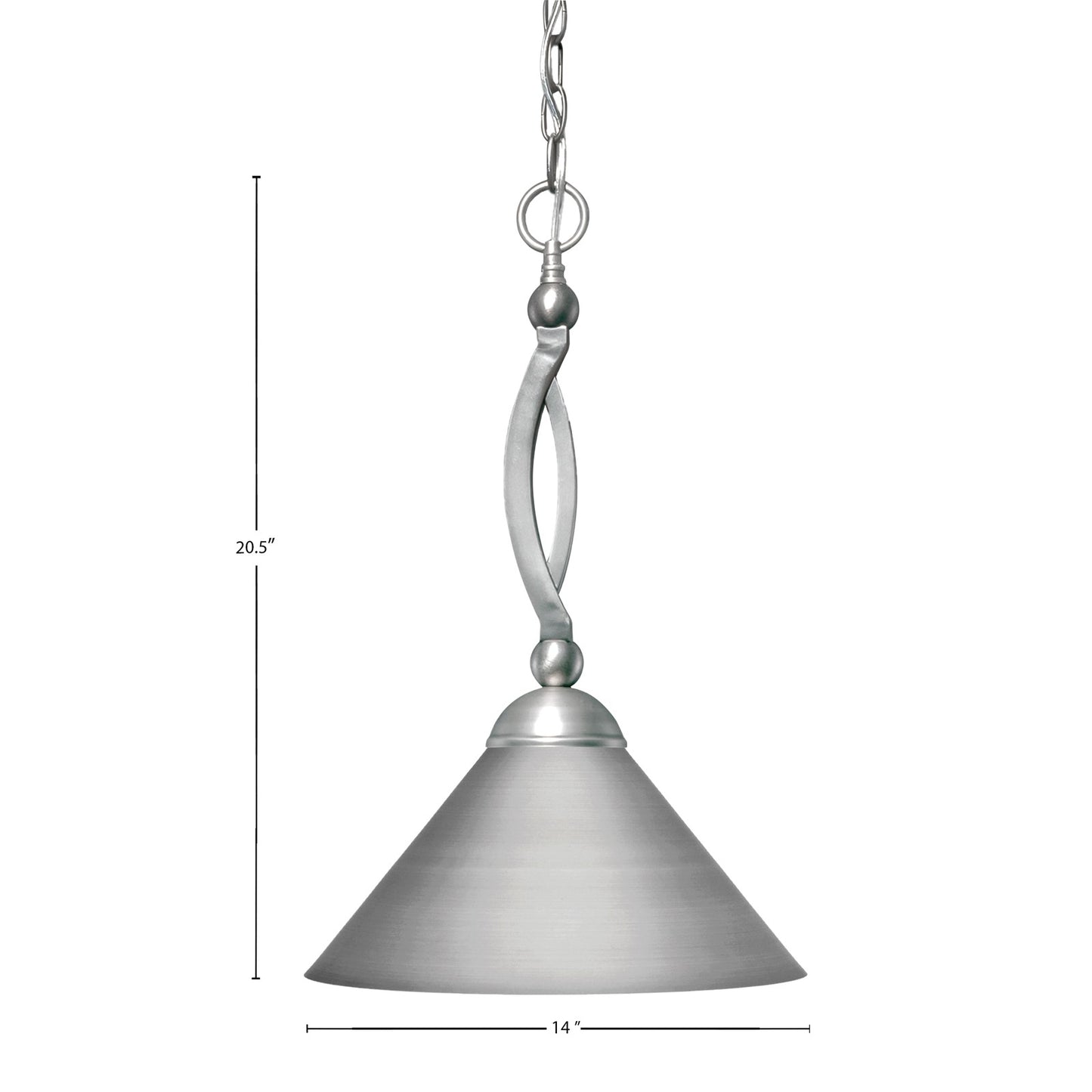 Toltec Bow 16in 1-Light Pendant | Brushed Nickel Steel and Brushed Nickel Cone Metal Shade | Kitchen Island & Dining Room | 16 x 20.5 in | Model 271-BN-420-BN