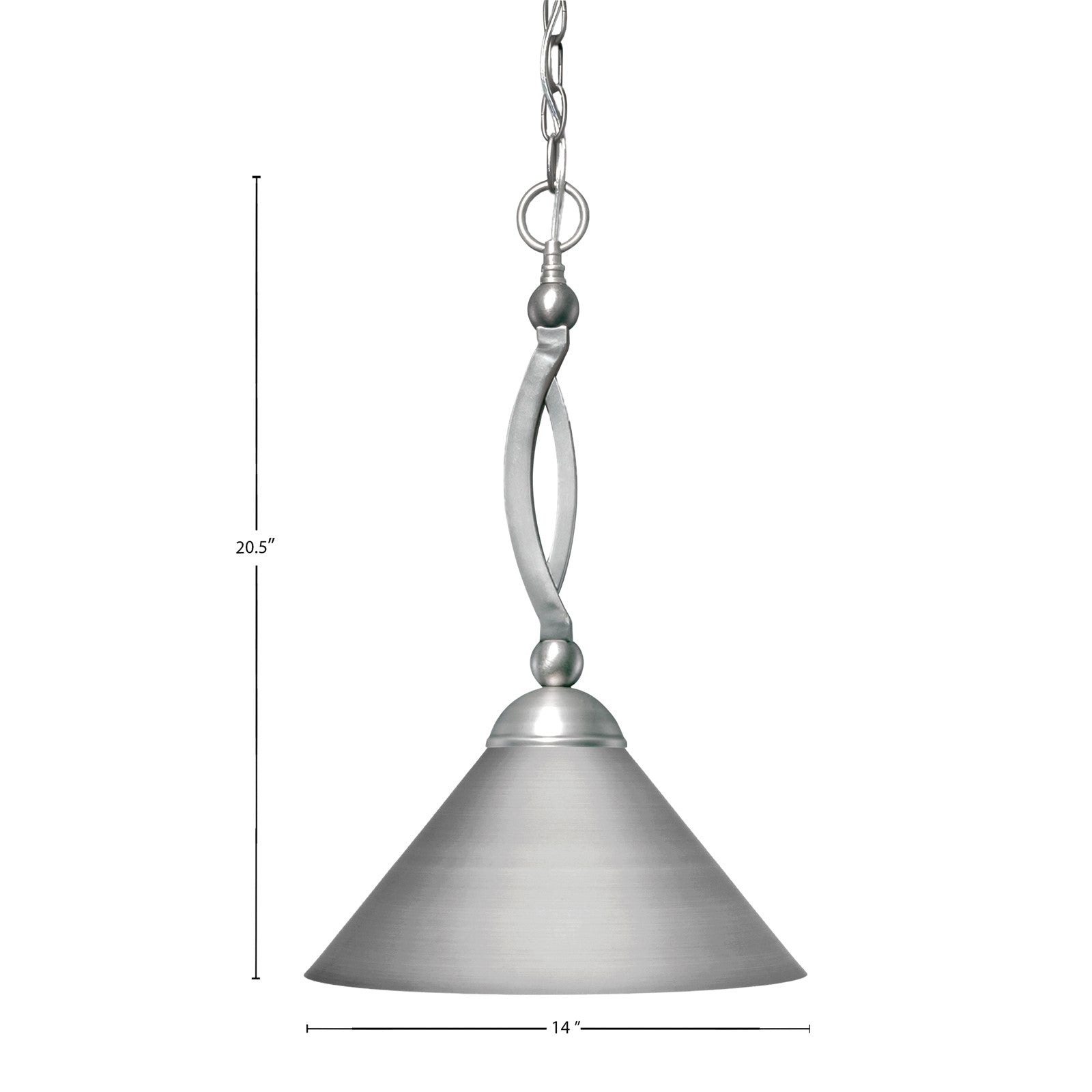 Toltec Bow 16in 1-Light Pendant | Brushed Nickel Steel and Brushed Nickel Cone Metal Shade | Kitchen Island & Dining Room | 16 x 20.5 in | Model 271-BN-420-BN
