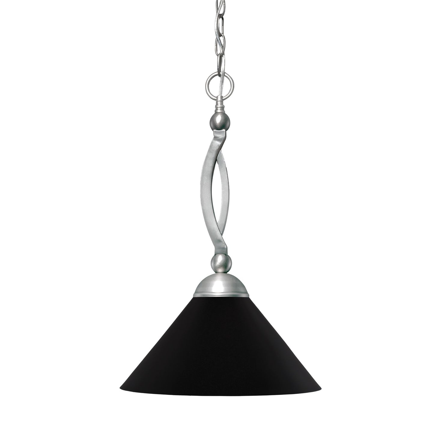 Toltec Bow 16in 1-Light Pendant | Brushed Nickel Steel and Matte Black Cone Metal Shade | Kitchen Island & Dining Room | 16 x 20.5 in | Model 271-BN-420-MB