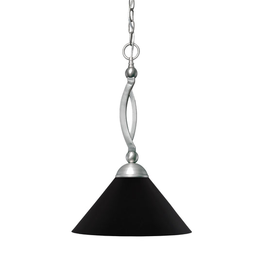 Toltec Bow 16in 1-Light Pendant | Brushed Nickel Steel and Matte Black Cone Metal Shade | Kitchen Island & Dining Room | 16 x 20.5 in | Model 271-BN-420-MB