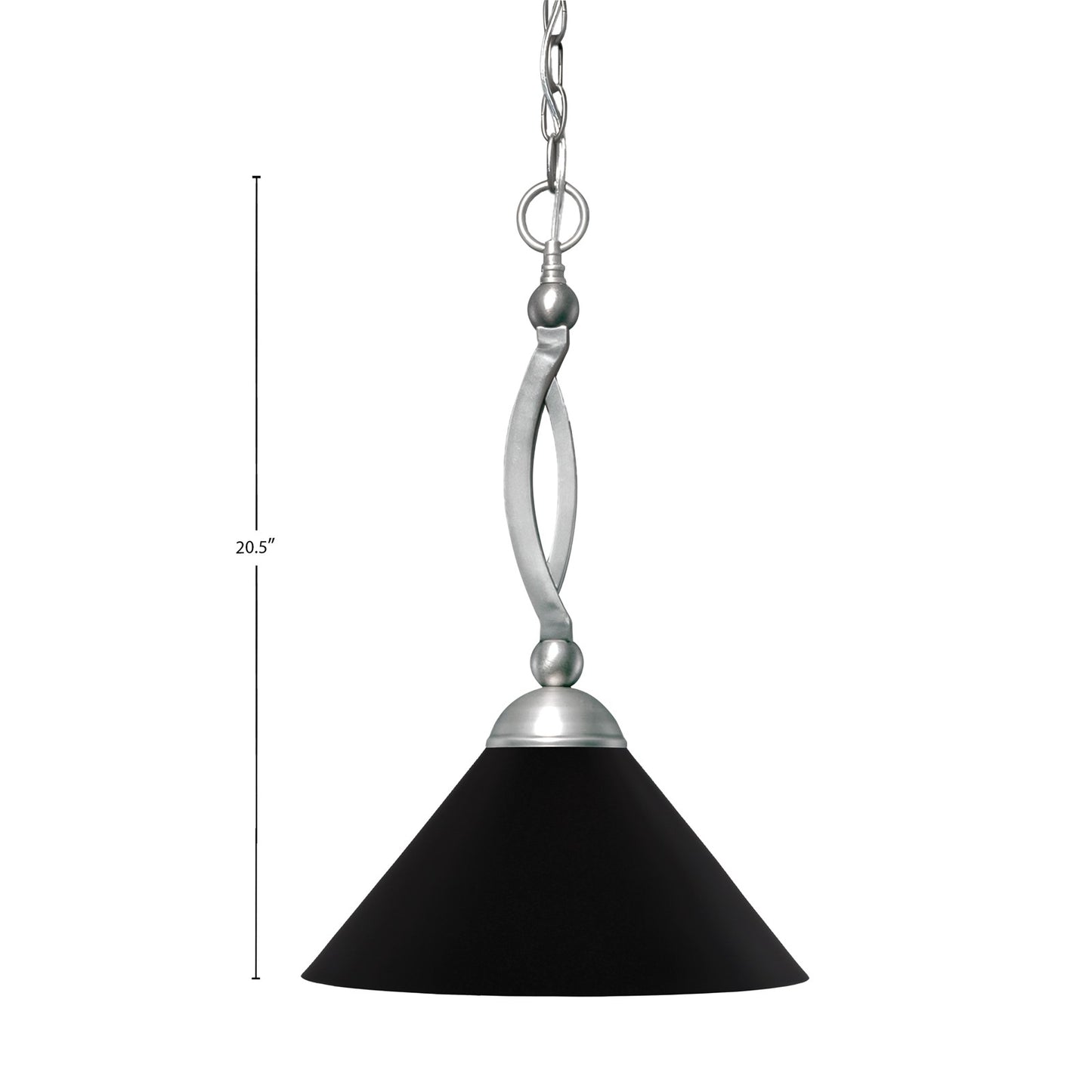 Toltec Bow 16in 1-Light Pendant | Brushed Nickel Steel and Matte Black Cone Metal Shade | Kitchen Island & Dining Room | 16 x 20.5 in | Model 271-BN-420-MB