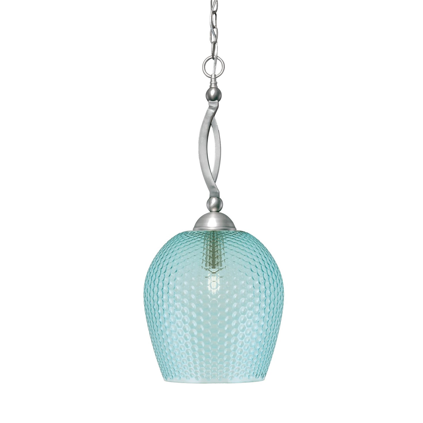 Toltec Bow 12in 1-Light Pendant | Brushed Nickel Steel and Turquoise Textured Glass | Kitchen Island & Dining Room | 12 x 12 x 26.25 in | Model 271-BN-4205