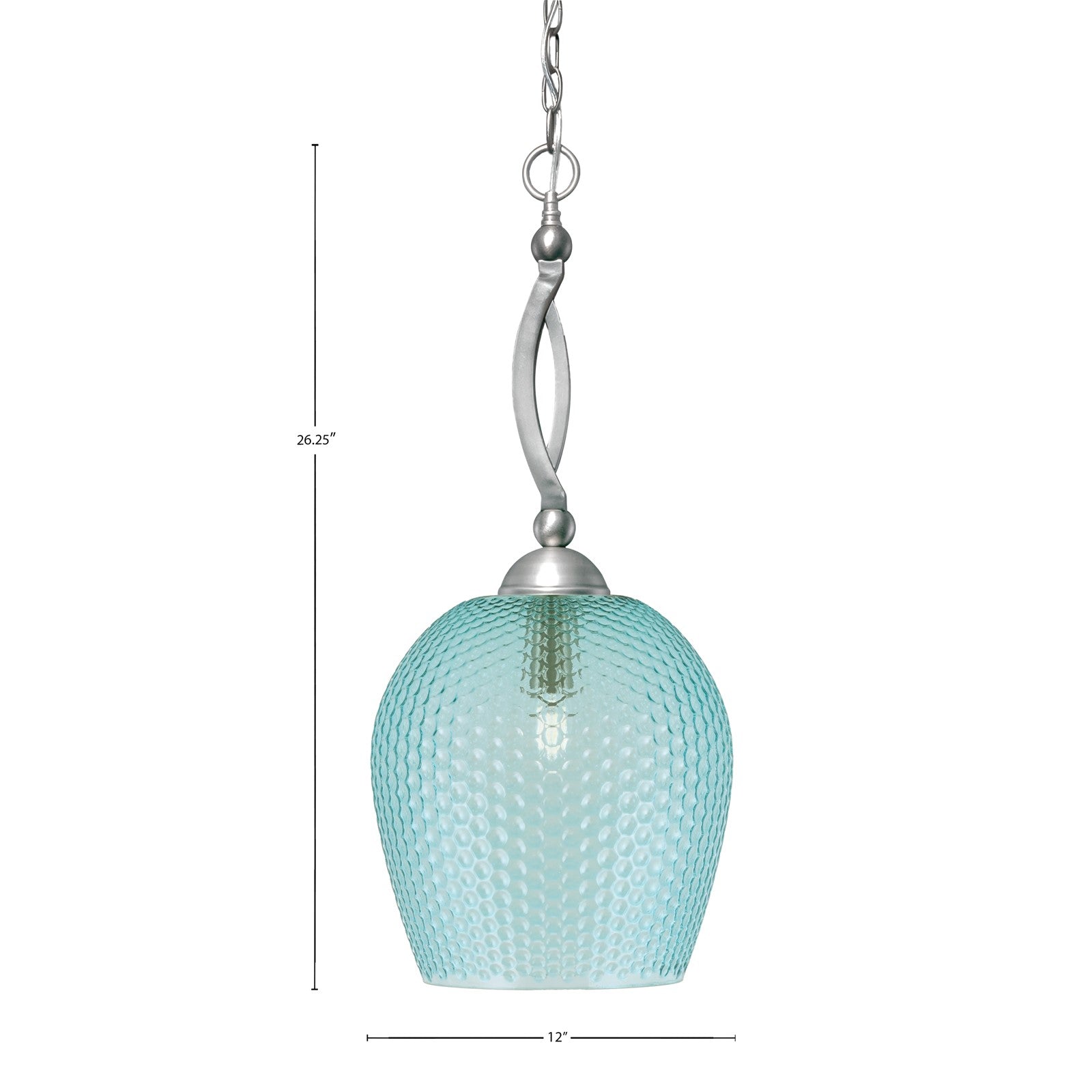 Toltec Bow 12in 1-Light Pendant | Brushed Nickel Steel and Turquoise Textured Glass | Kitchen Island & Dining Room | 12 x 12 x 26.25 in | Model 271-BN-4205