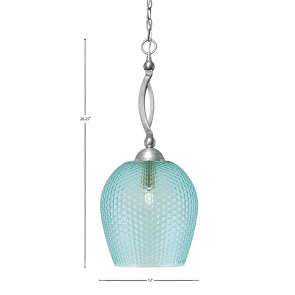 Toltec Bow 12in 1-Light Pendant | Brushed Nickel Steel and Turquoise Textured Glass | Kitchen Island & Dining Room | 12 x 12 x 26.25 in | Model 271-BN-4205