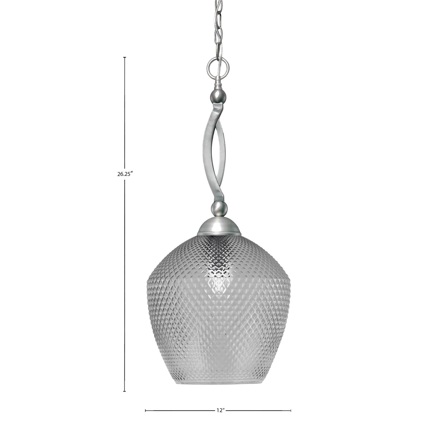 Toltec Bow 9in 1-Light Pendant | Brushed Nickel Steel and Smoke Textured Glass | Kitchen Island & Dining Room | 9 x 9 x 26.25 in | Model 271-BN-4222