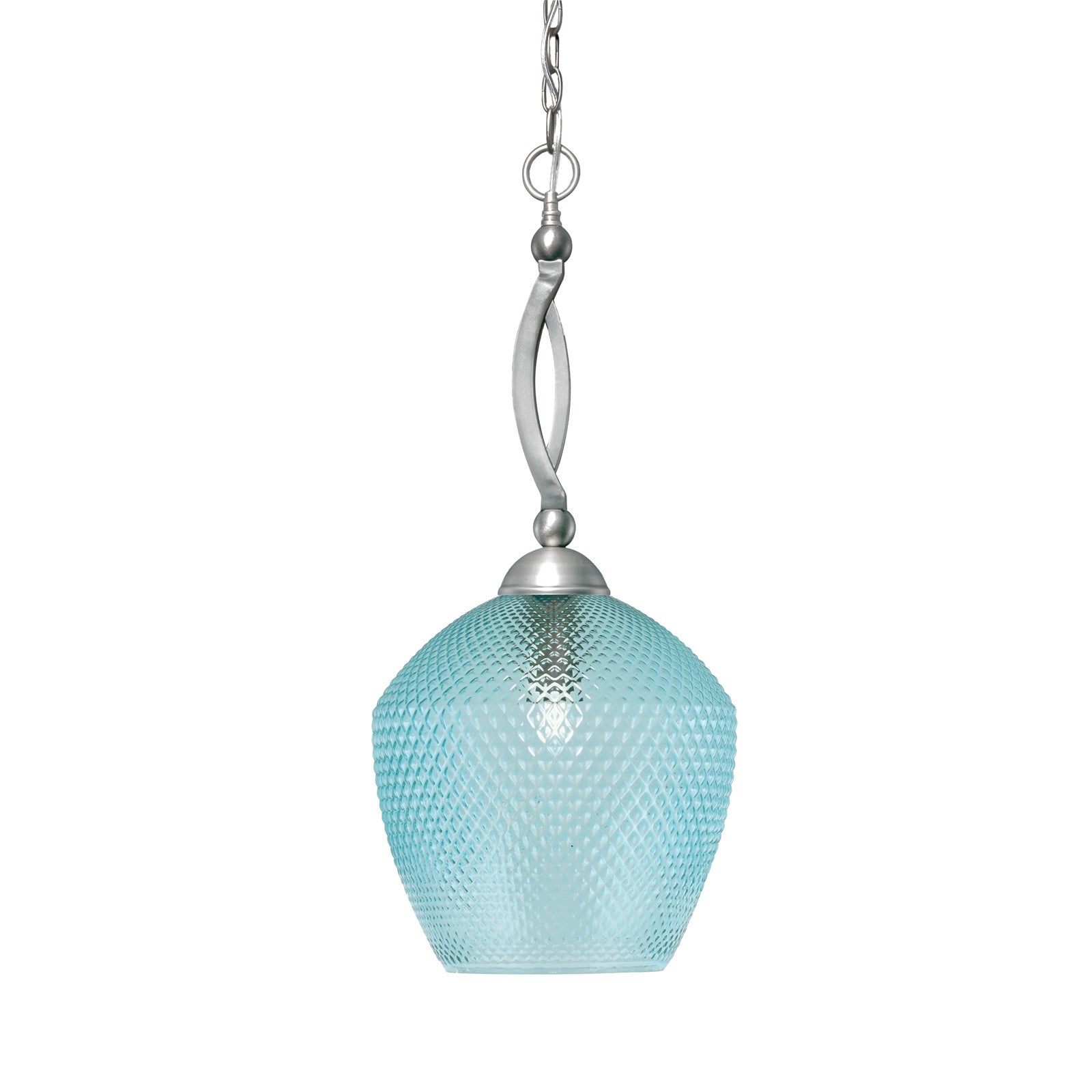 Toltec Bow 9in 1-Light Pendant | Brushed Nickel Steel and Turquoise Textured Glass | Kitchen Island & Dining Room | 9 x 9 x 26.25 in | Model 271-BN-4225