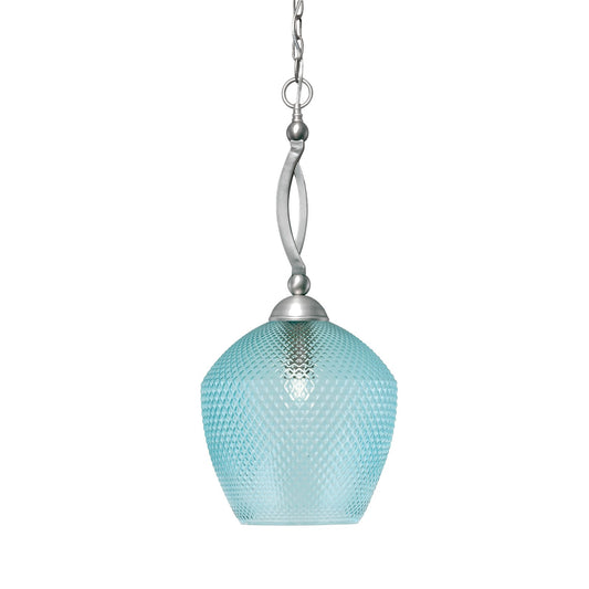 Toltec Bow 9in 1-Light Pendant | Brushed Nickel Steel and Turquoise Textured Glass | Kitchen Island & Dining Room | 9 x 9 x 26.25 in | Model 271-BN-4225