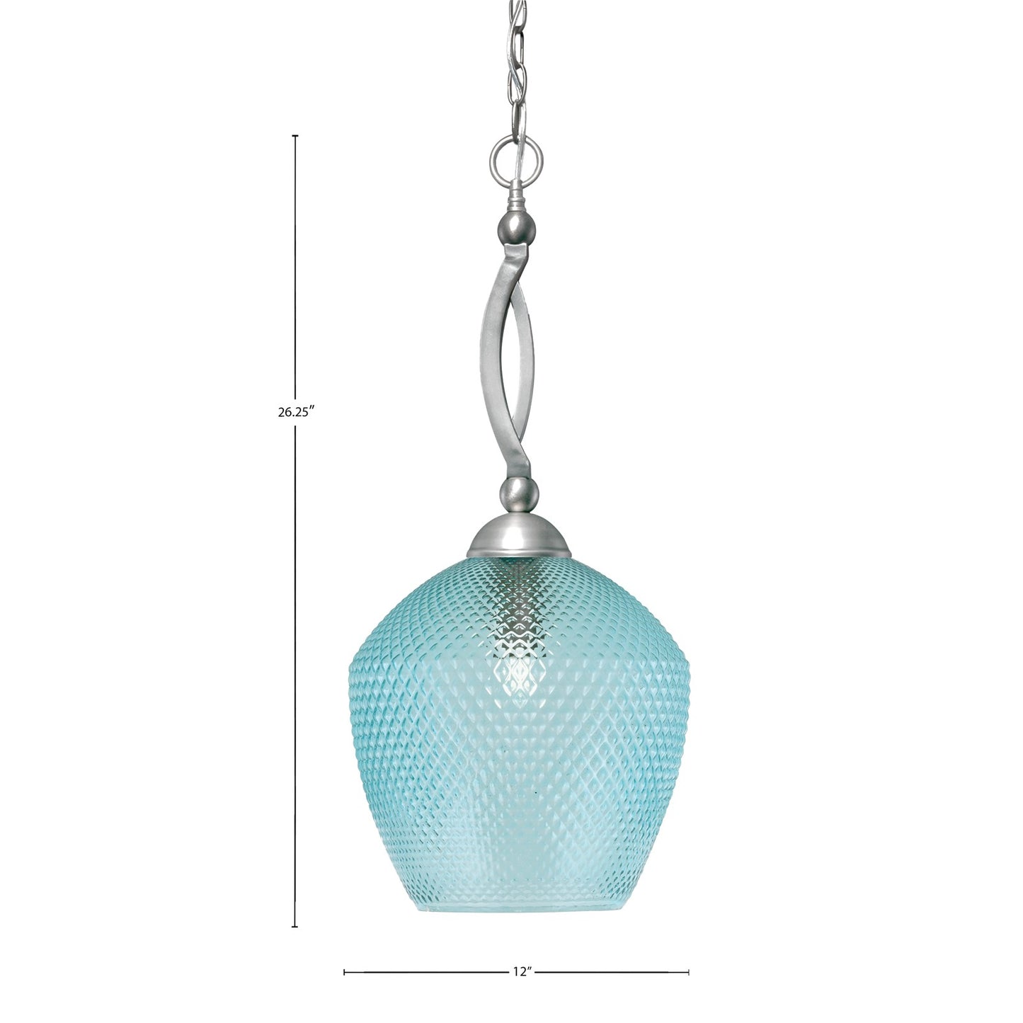 Toltec Bow 9in 1-Light Pendant | Brushed Nickel Steel and Turquoise Textured Glass | Kitchen Island & Dining Room | 9 x 9 x 26.25 in | Model 271-BN-4225