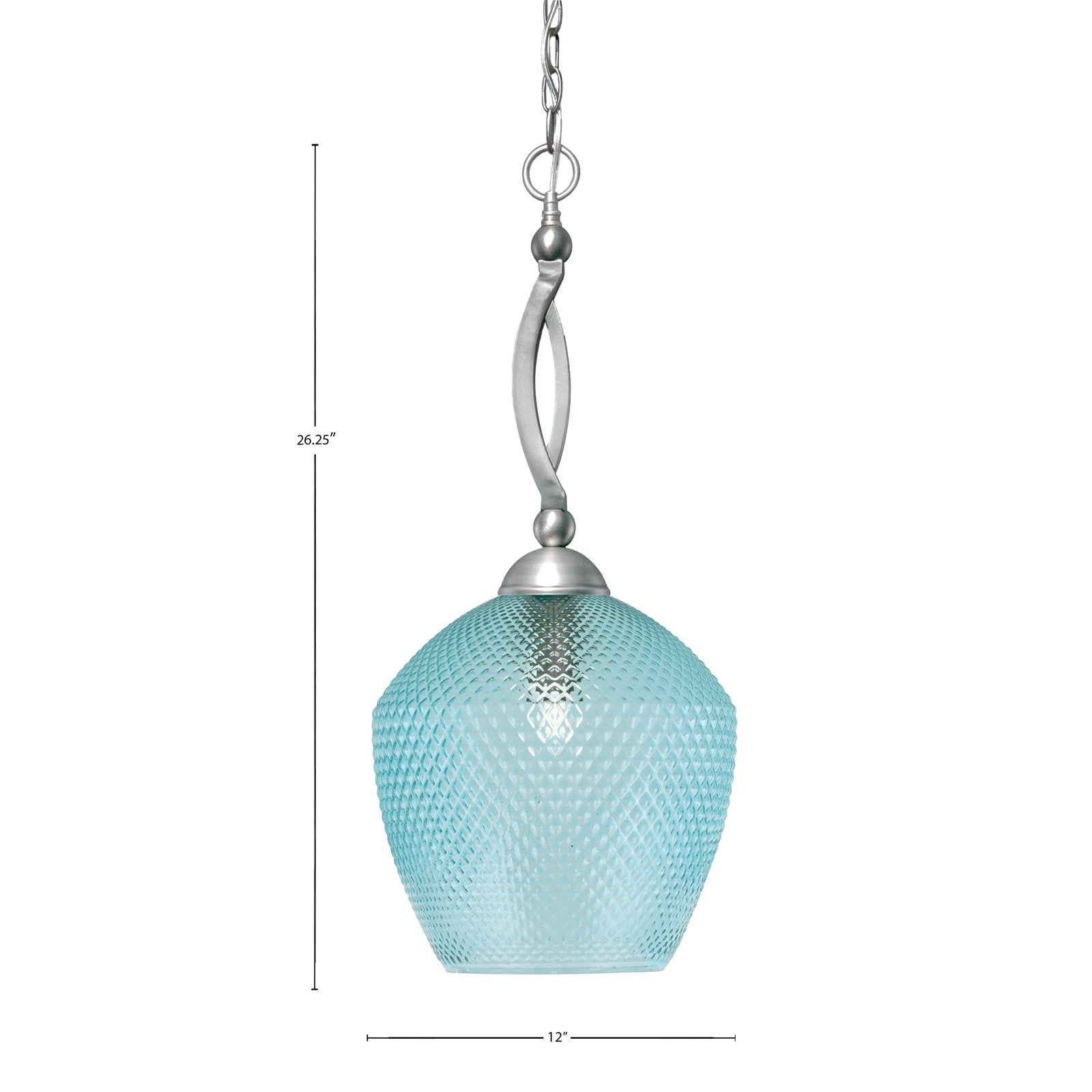Toltec Bow 9in 1-Light Pendant | Brushed Nickel Steel and Turquoise Textured Glass | Kitchen Island & Dining Room | 9 x 9 x 26.25 in | Model 271-BN-4225
