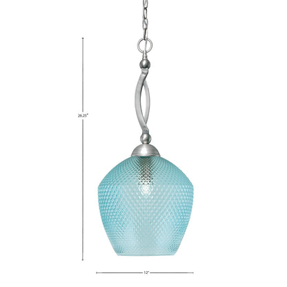 Toltec Bow 9in 1-Light Pendant | Brushed Nickel Steel and Turquoise Textured Glass | Kitchen Island & Dining Room | 9 x 9 x 26.25 in | Model 271-BN-4225