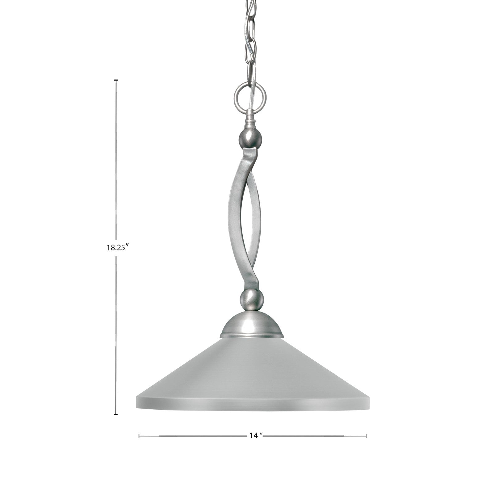 Toltec Bow 16in 1-Light Pendant | Brushed Nickel Steel and Brushed Nickel Cone Metal Shade | Kitchen Island & Dining Room | 16 x 18.25 in | Model 271-BN-424-BN