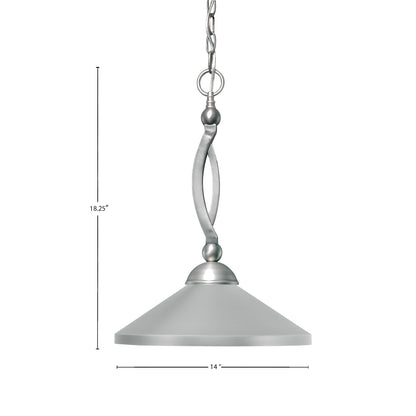 Toltec Bow 16in 1-Light Pendant | Brushed Nickel Steel and Brushed Nickel Cone Metal Shade | Kitchen Island & Dining Room | 16 x 18.25 in | Model 271-BN-424-BN