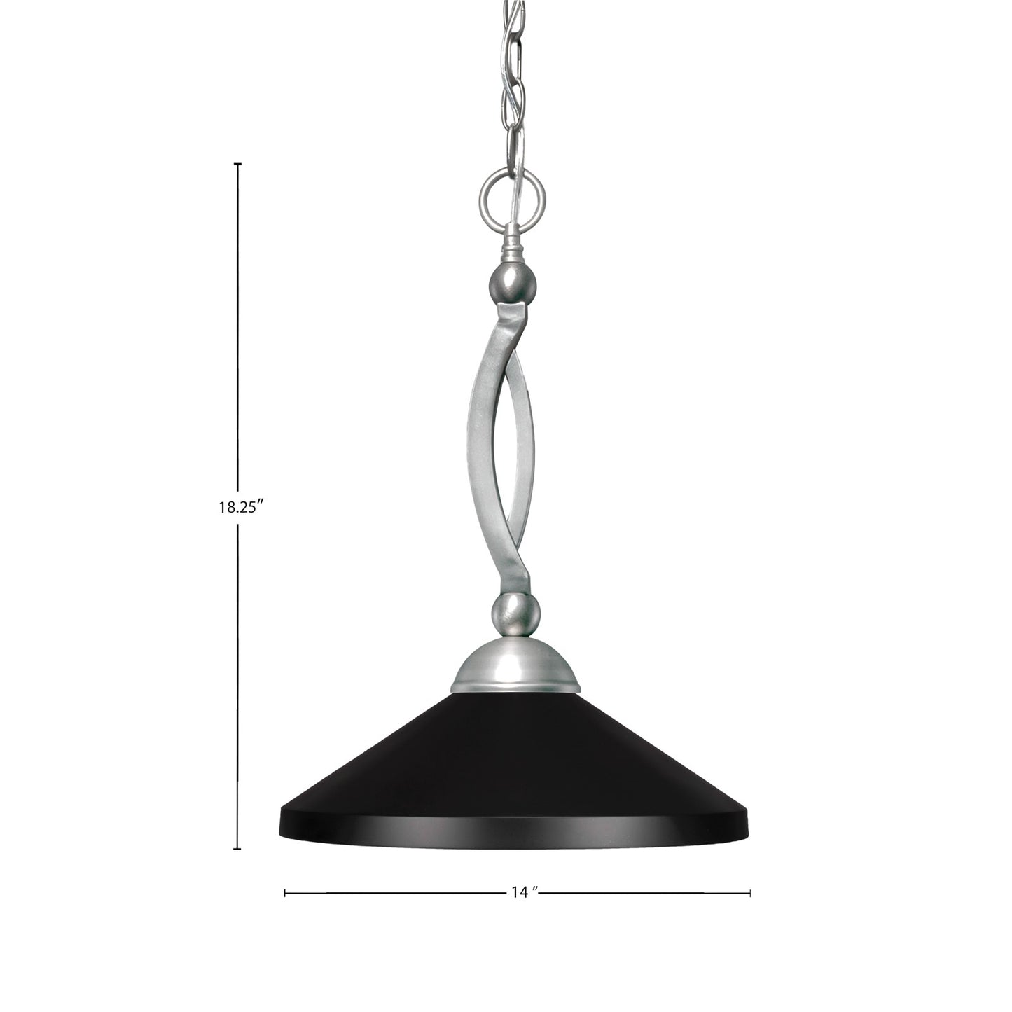 Toltec Bow 14in 1-Light Pendant | Brushed Nickel and Matte Black Cone Metal | Kitchen Island & Dining Room | 14 x 14 x 18.25 in | Model 271-BN-424-MB