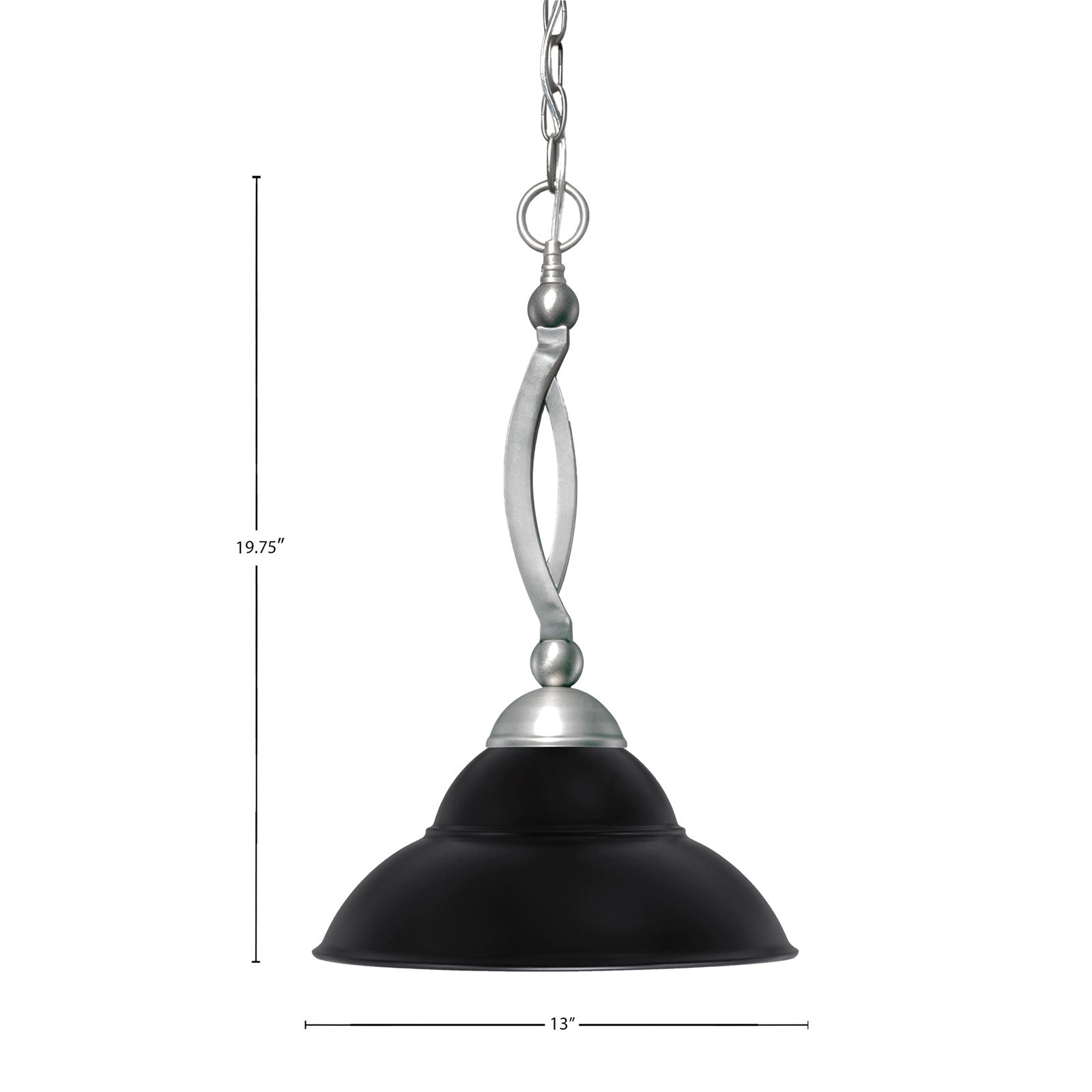 Toltec Bow 13in 1-Light Pendant | Brushed Nickel and Matte Black Double Bubble Metal | Kitchen Island & Dining Room | 13 x 13 x 19.75 in | Model 271-BN-428-MB