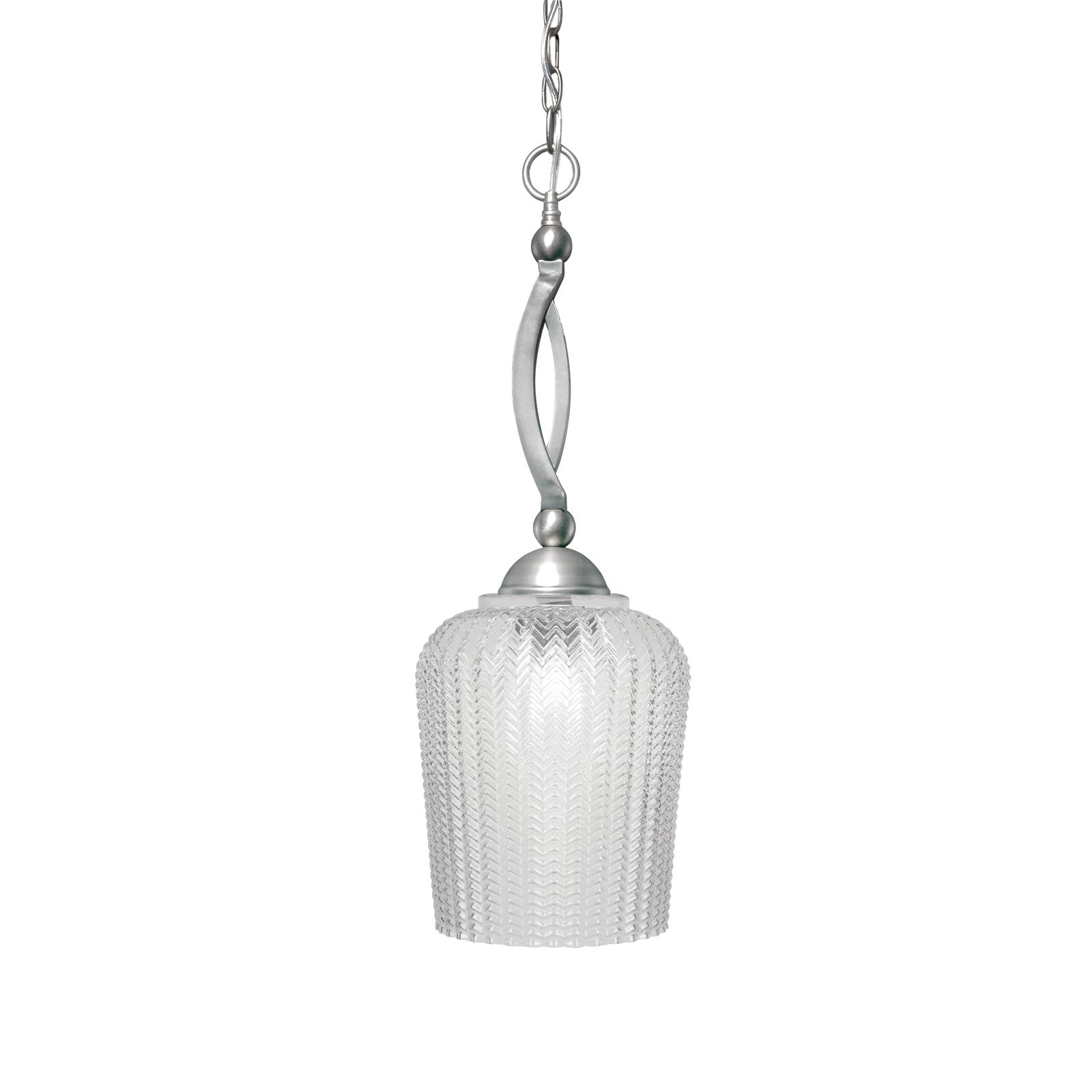 Toltec Bow 9in 1-Light Pendant | Brushed Nickel Steel and Clear Textured Glass | Kitchen Island & Dining Room | 9 x 24.5 in | Model 271-BN-4280