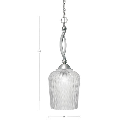 Toltec Bow 9in 1-Light Pendant | Brushed Nickel Steel and Clear Textured Glass | Kitchen Island & Dining Room | 9 x 24.5 in | Model 271-BN-4280