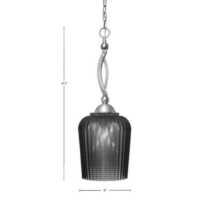 Toltec Bow 9in 1-Light Pendant | Brushed Nickel Steel and Smoke Textured Glass | Kitchen Island & Dining Room | 9 x 24.5 in | Model 271-BN-4282