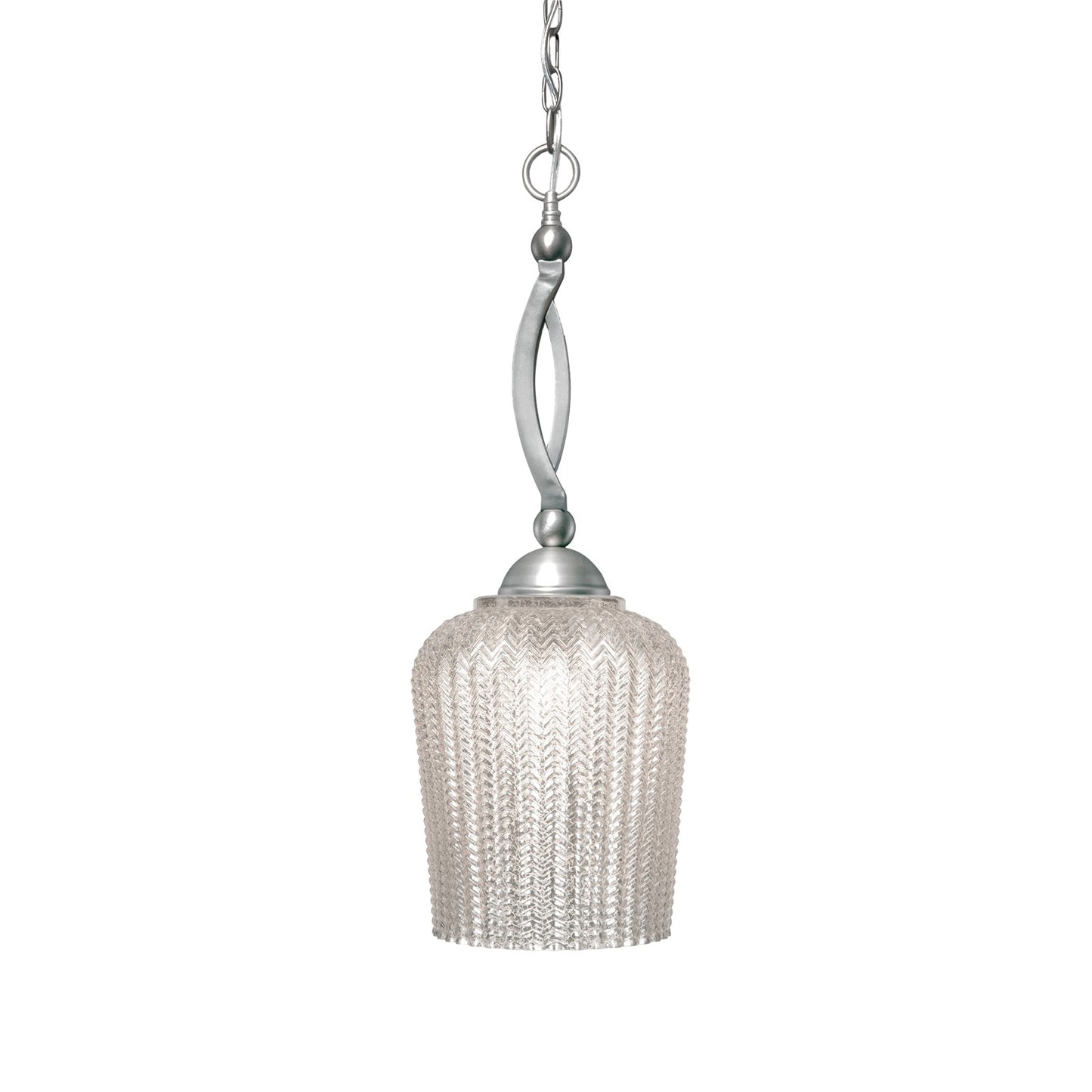 Toltec Bow 9in 1-Light Pendant | Brushed Nickel Steel and Silver Textured Glass | Kitchen Island & Dining Room | 9 x 24.5 in | Model 271-BN-4283