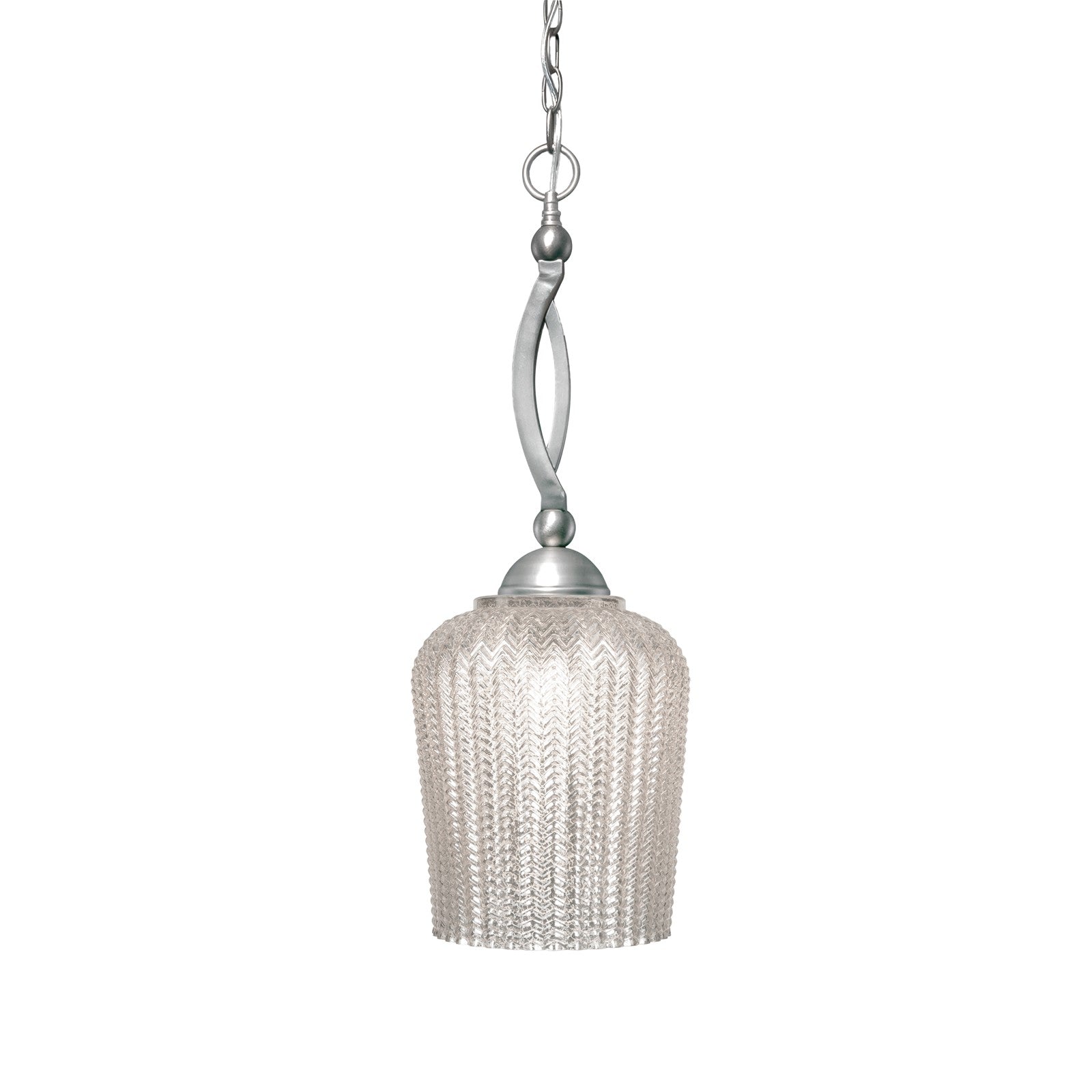 Toltec Bow 9in 1-Light Pendant | Brushed Nickel Steel and Silver Textured Glass | Kitchen Island & Dining Room | 9 x 24.5 in | Model 271-BN-4283