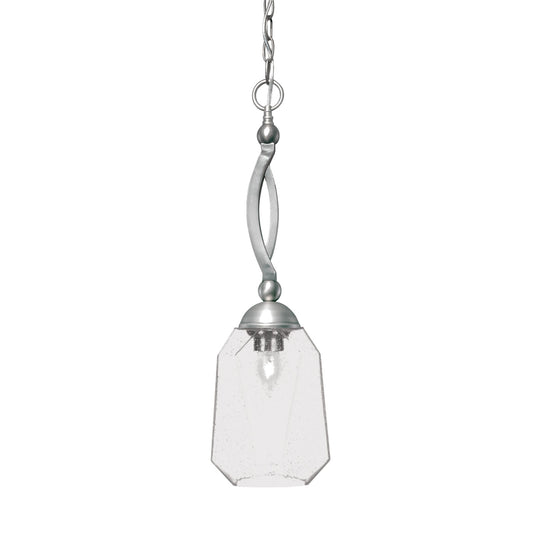 Toltec Bow 6.75in 1-Light Pendant | Brushed Nickel Steel and Clear Bubble Glass | Kitchen Island & Dining Room | 6.75 x 22.5 in | Model 271-BN-4460
