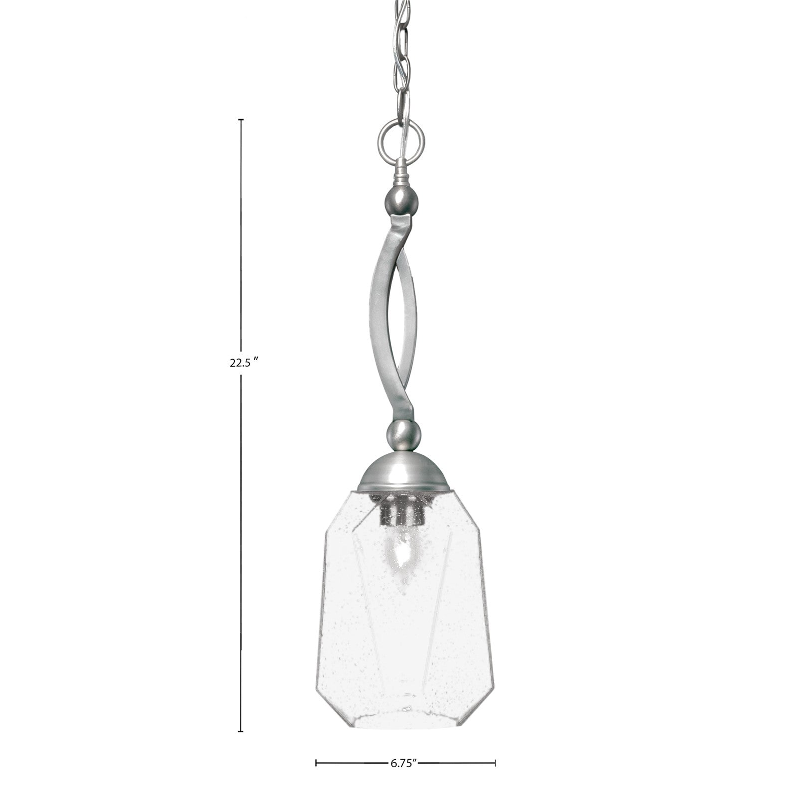 Toltec Bow 6.75in 1-Light Pendant | Brushed Nickel Steel and Clear Bubble Glass | Kitchen Island & Dining Room | 6.75 x 22.5 in | Model 271-BN-4460