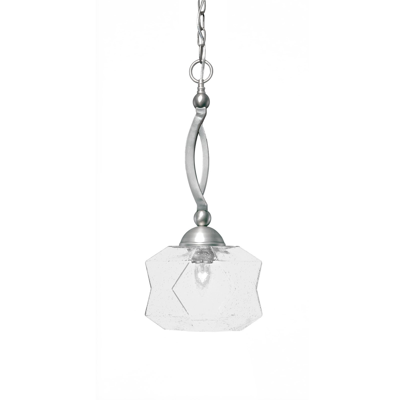 Toltec Bow 9in 1-Light Pendant | Brushed Nickel Steel and Clear Bubble Glass | Kitchen & Dining Room | 9 x 9 x 20.25 in | Model 271-BN-4490
