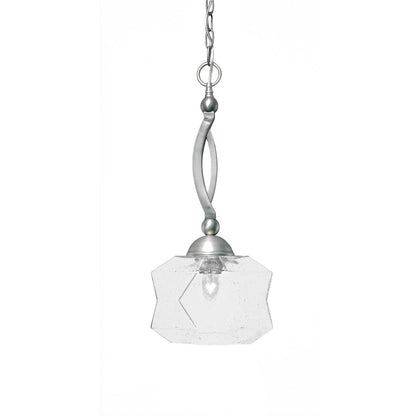 Toltec Bow 9in 1-Light Pendant | Brushed Nickel Steel and Clear Bubble Glass | Kitchen & Dining Room | 9 x 9 x 20.25 in | Model 271-BN-4490