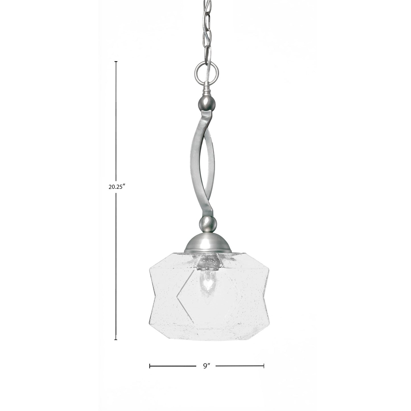 Toltec Bow 9in 1-Light Pendant | Brushed Nickel Steel and Clear Bubble Glass | Kitchen & Dining Room | 9 x 9 x 20.25 in | Model 271-BN-4490
