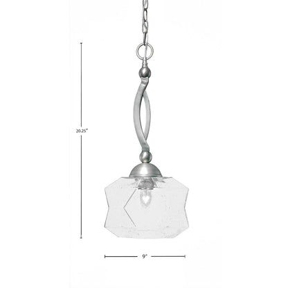 Toltec Bow 9in 1-Light Pendant | Brushed Nickel Steel and Clear Bubble Glass | Kitchen & Dining Room | 9 x 9 x 20.25 in | Model 271-BN-4490